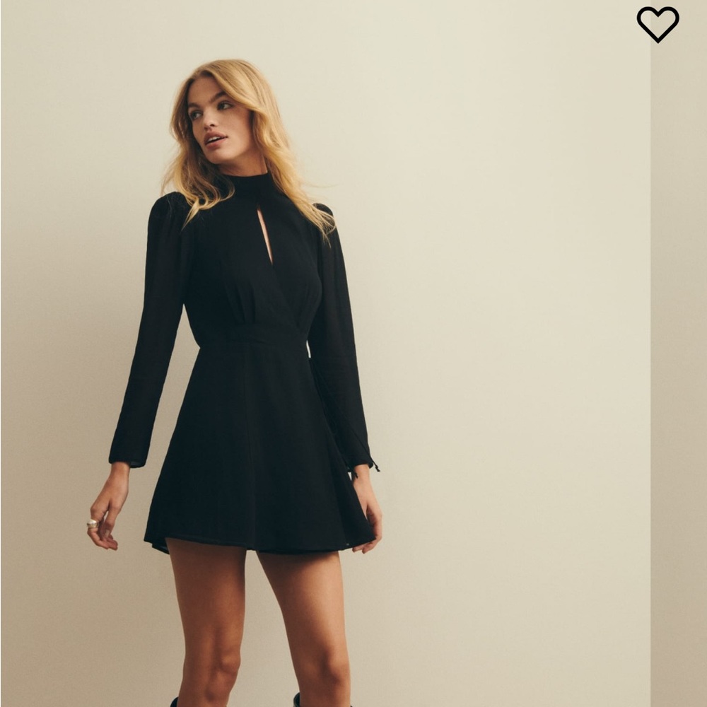 Reformation Black Long-Sleeve Mini Dress